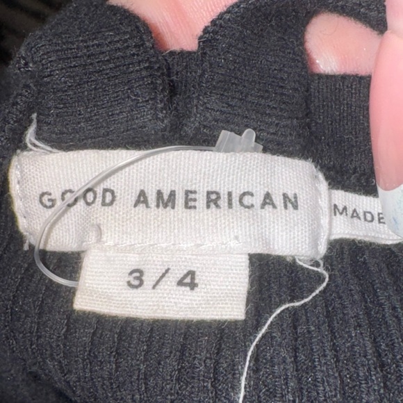 Good American Black Cropped Sweater Tank Sz 3/4 Flat Rib Strappy Back - Picture 9 of 9